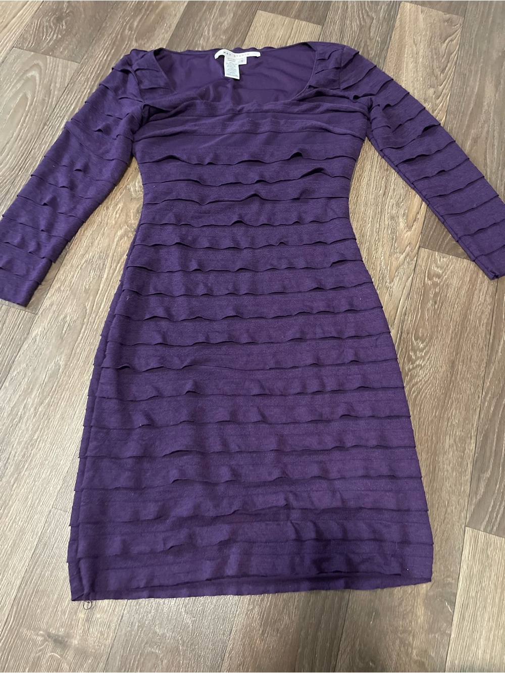 Max Studio Purple Ruffle-Striped Bodycon Dress - Long Sleeve